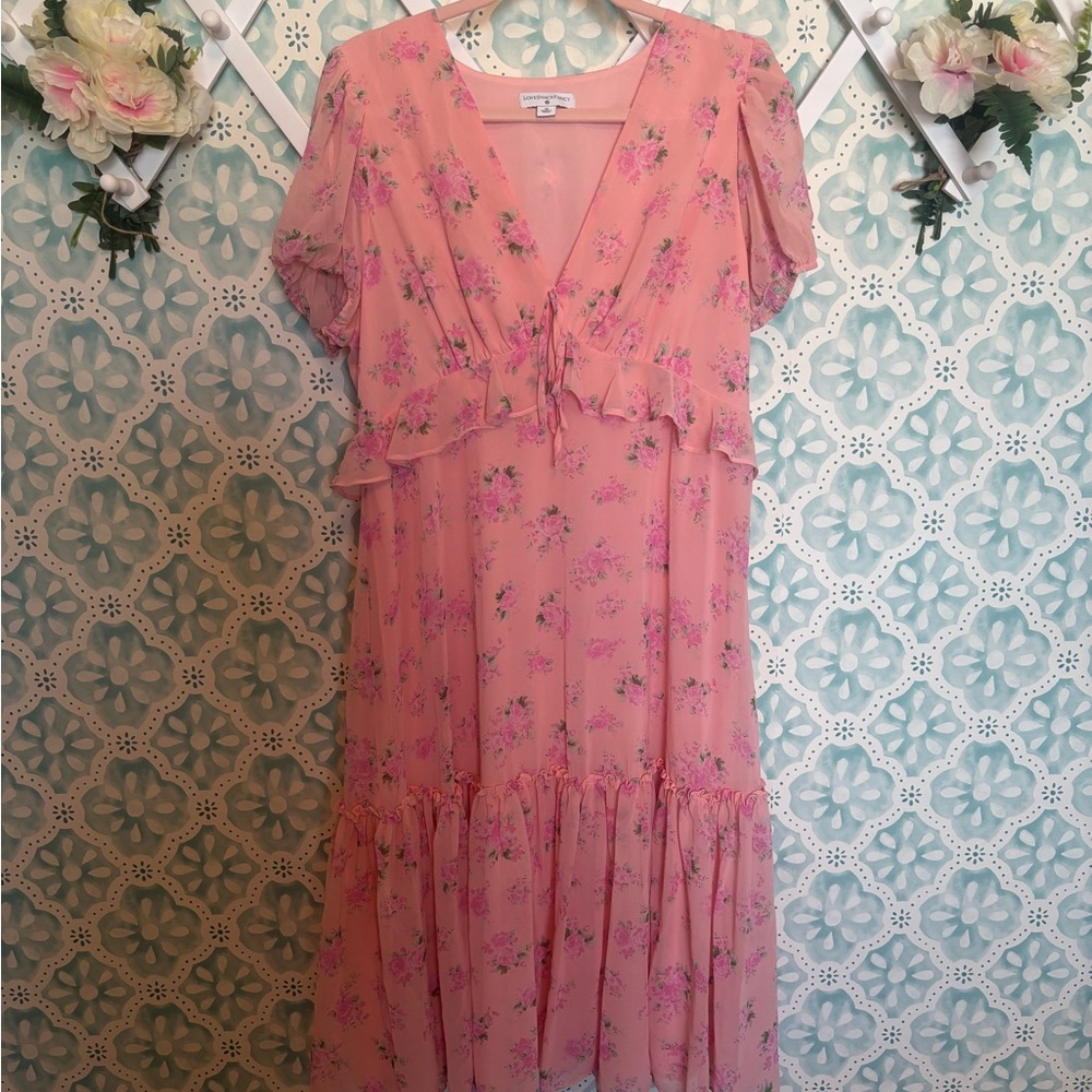 Love shack fancy Pink Floral Dress with Ruffle Details